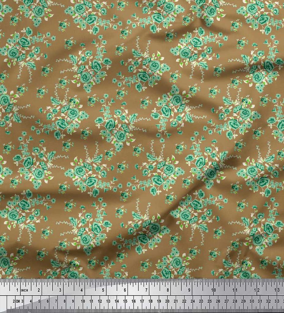 Soimoi Black Japan Crepe Satin Fabric Leaves & Rose Floral Print Sewing Fabric Metre 42 Inch