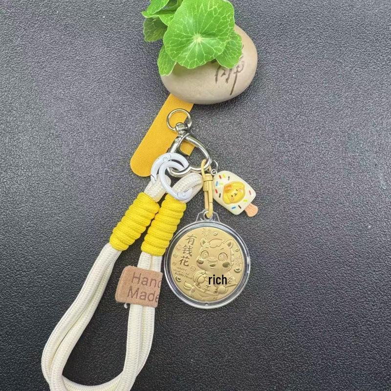 Gold Enriched Lucky Cat Coin Keychain and Phone Strap Without Gold