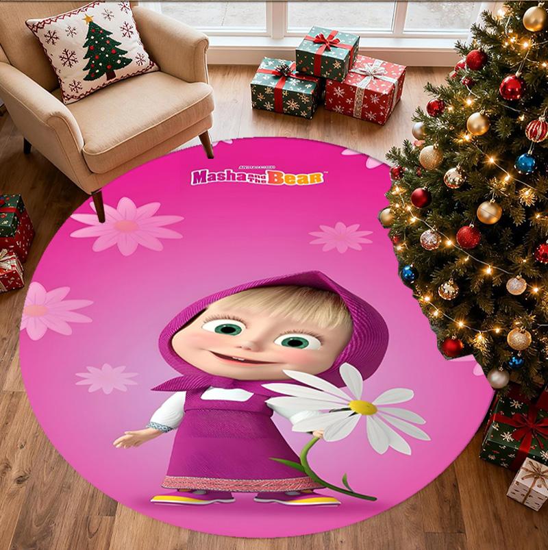 Masha and The Bear Pattern Round Rug, Indoor/Outdoor Mat, for Picnic, Gameroom, Bedroom, Office, Living Room, Home Decor Carpet, Birthday Gift