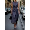 Vestido Casual Largo de Color Sólido sin Mangas con Cuello Redondo para Mujer