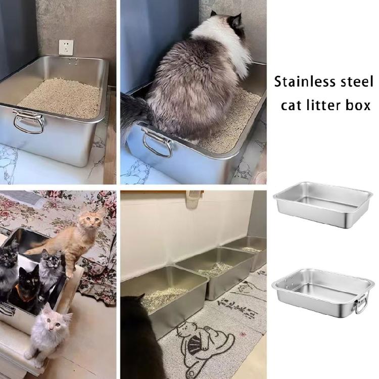 Oversized Stainless Steel Cats Bathroom Litter Tray With AntiScatter Trim And Ergonomic Grip Handle Indoor Cats Toilet