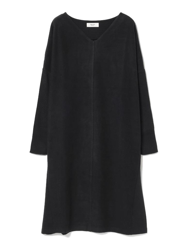 Beams Heart Women's Knit Dress with Mixed Material Cut, Black, One Size
