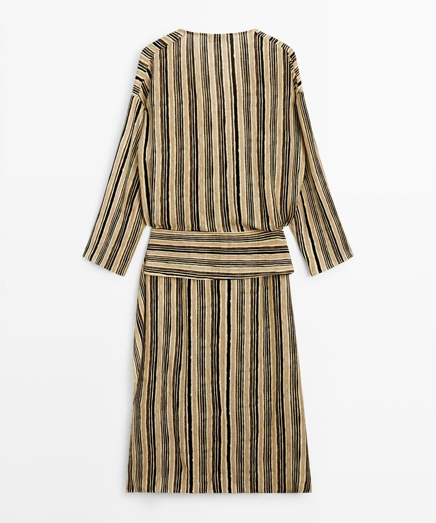 Masimodutti Striped Belt Detail Midi Dress