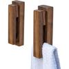Wood Towel Hooks -Set of 2 Self Adhesive Vintage Towel Holder Wooden Wall Mounted Towel Racks for Bathroom and Kitchen Home Decor- Quick Drying,