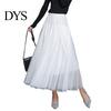 Casual Skirt Women Midi Elastic High Waist Long with A-Line Solid Mesh Hem Color Daily Wear High-waist