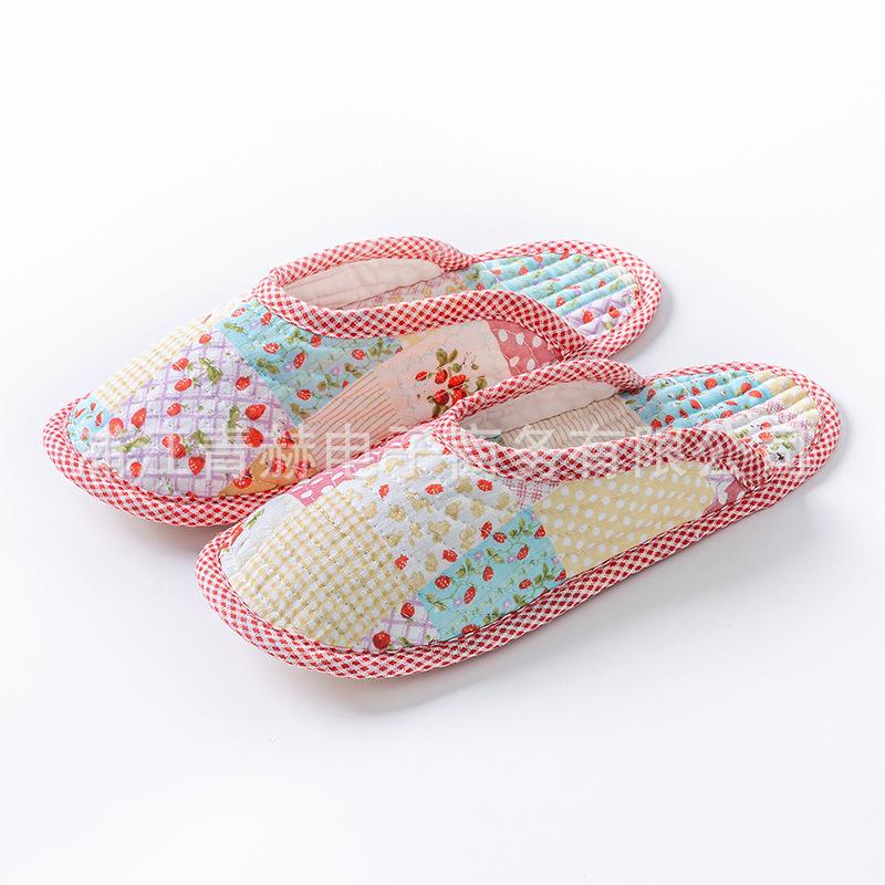 Silent Pure Cotton Closed-Toe Slippers: Washable, Four Seasons, Slip-Resistant Cloth Bottom for Couples