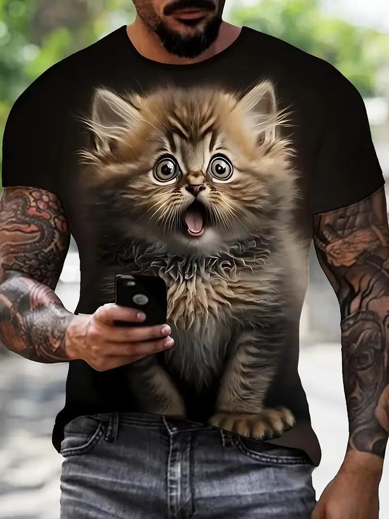 Funny Cat Graphic T-shirts For Men Women 3D Print Short Sleeve Tee Oversized Streetwear T Shirt Casual Summer Men's Clothing