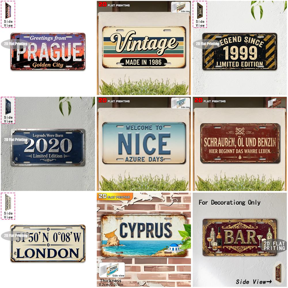 Vintage City Coordinate German Bar Year Landscape Metal License Plate Sign Retro D Flat Printed Tin Plaque Wall Decor for Hom