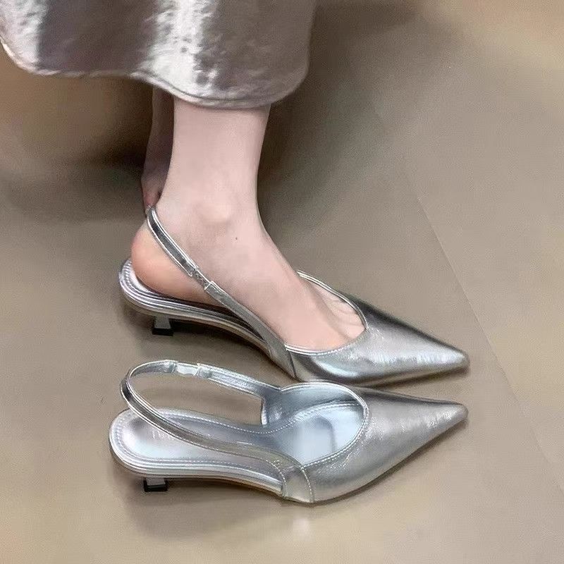 

Single shoes spring and summer French pointed head temperament high heels women s thin heels shallow mouth bag head sandals retro commuting 35
