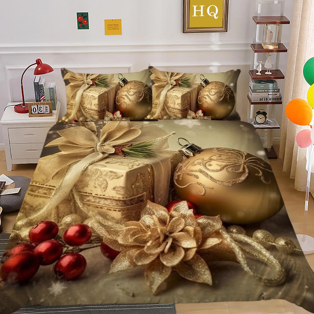 Świąteczny Nadruk Cyfrowy Druk 3D Poliestrowa Poszewka na Poduszkę Poszwa na Kołdrę Dostępny Zestaw Dwu- lub Trzyczęściowy