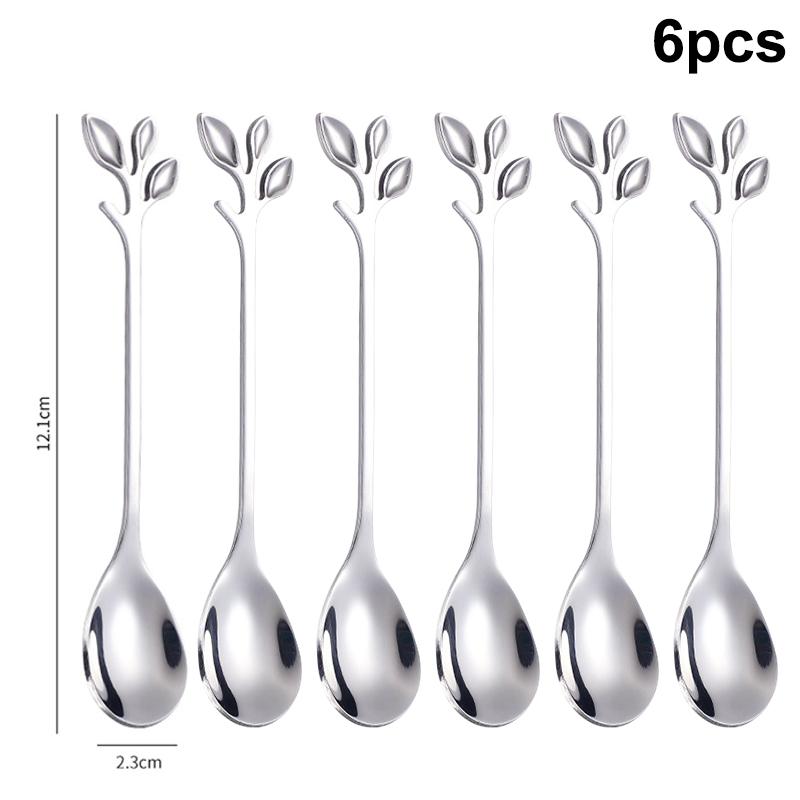 6Pcs Creative Personality Stainless Steel Gold Spoons Tree Leaf Spoon Coffee Spoon Tea Spoon Home Restaurant Dessert Cutlery Set