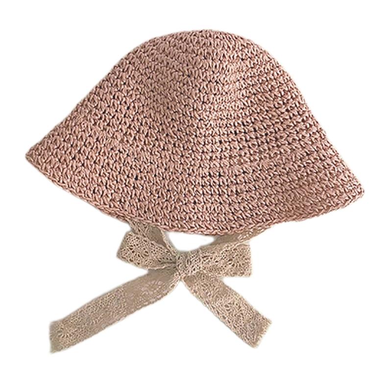 

Kids Straw Hat Fashionable Sunhat Toddlers Tied Fisherman Caps Solid Travel Beach Bucket Hat for Outdoor Fun 43 to 48CM рожевий