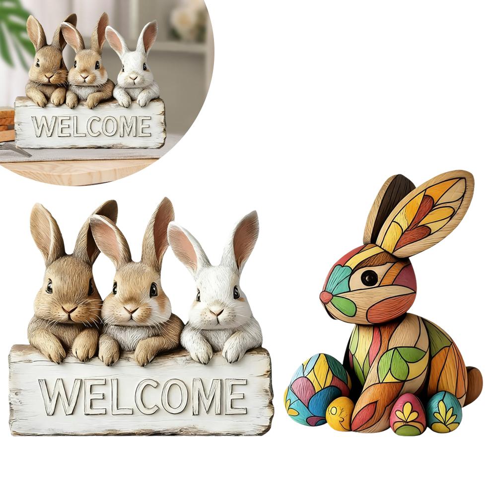 Flache Holzdekoration Entzückende Osterhasenstatue: Perfekte Dekoration für Frühlingsfeste