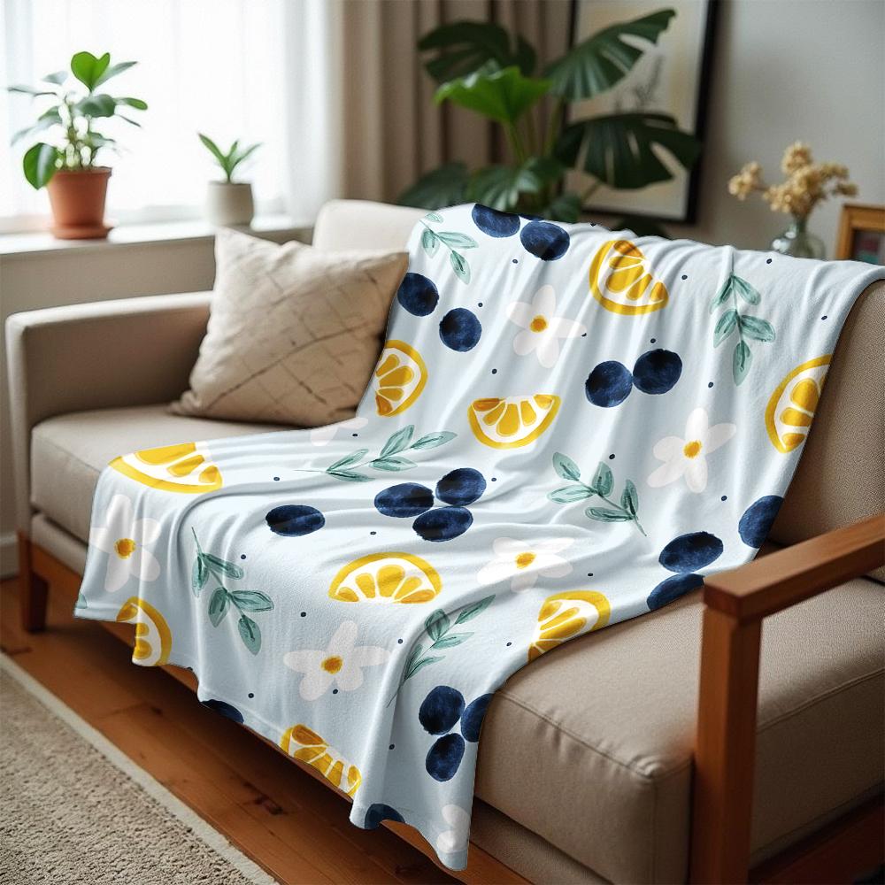 Blueberry Orange Slice Daisy Soft Flannel Blanket Breathable Warm Throw for Office Car Sofa Kids Room Birthday Xmas Gift