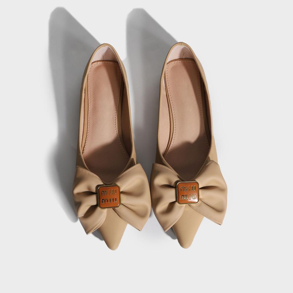 Pointed shoes children's flat single shoes women's high-end sense solid color bow fashion Huizhou women's shoes 2025 spring women's