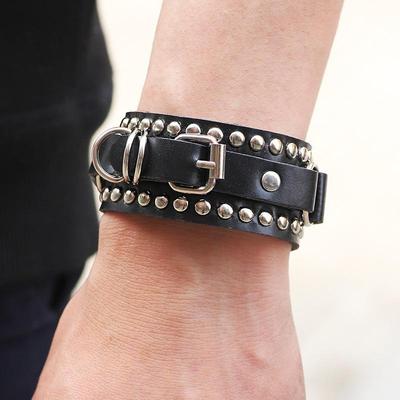 Leather Wristband Bracelet Cuff Goth Punk Bracelets Women Men Spikes Rivet Stud Bangle Cosplay Rock Unisex Jewelry