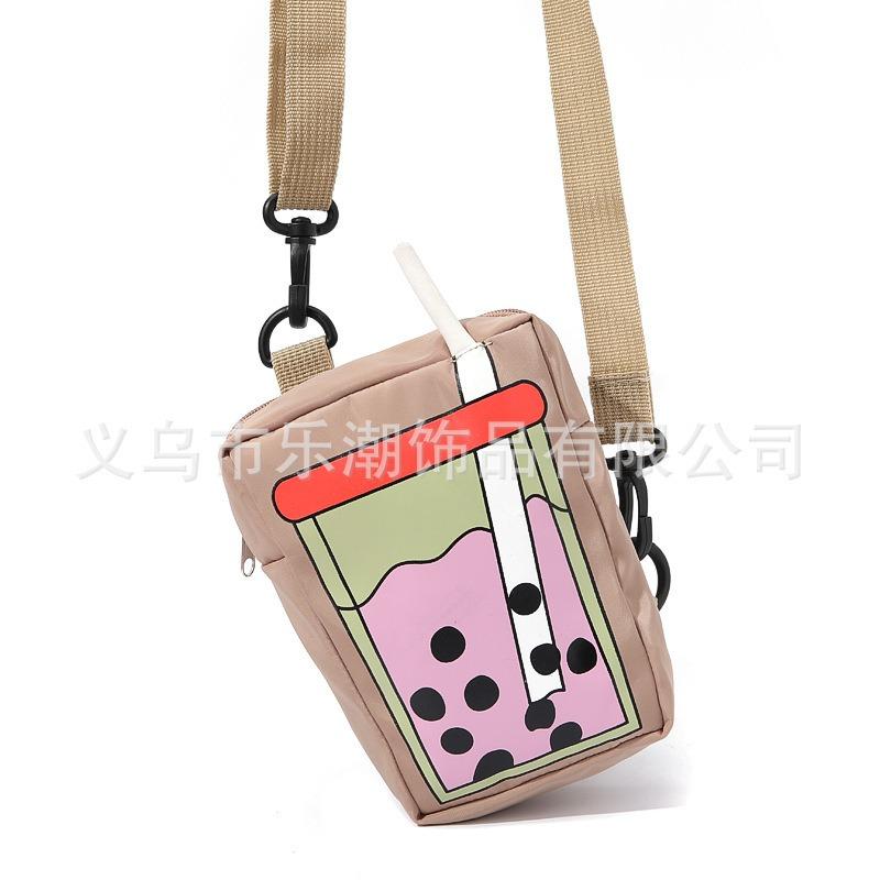 New Dopamine Style Cute Bubble Tea Pattern Creative Canvas Change Bag Crossbody Mobile Phone Bag Small Backpack