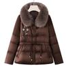 Mom's Winter Fashionable Embroidered Down Jacket with Wool Collar for Middle-Aged and Elderly Women