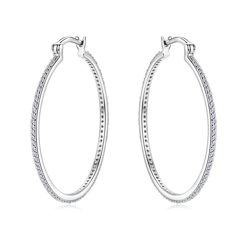 Boucles d'oreilles Silvere Glam Style Ins Européen et Américain avec Moissanite, Grandes Boucles d'oreilles Style Hip-hop, Boucles d'oreilles en Argent Sterling