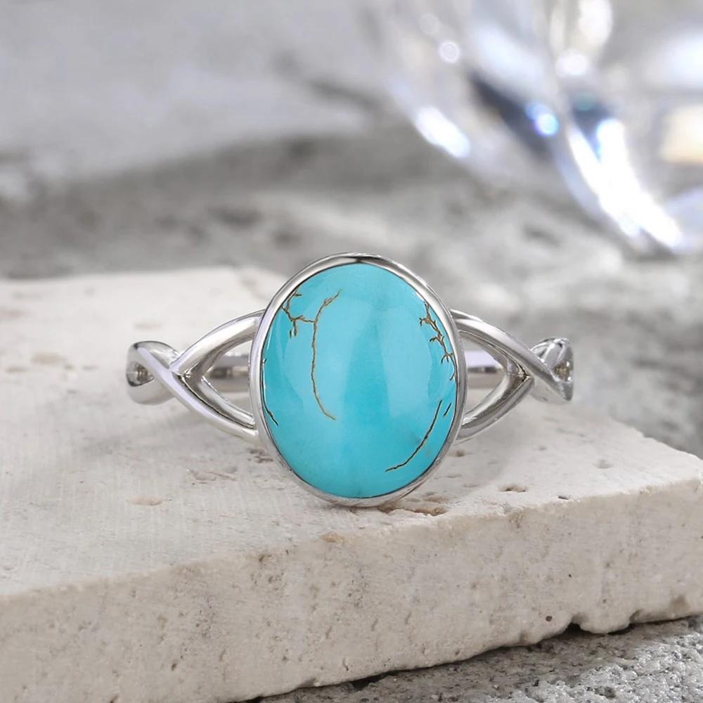 S925 Silver Aquamarine Rings Simple Rings Blue Natural Stone Oval 8*10mm Party Gifts Fine Jewelry Rings For Women