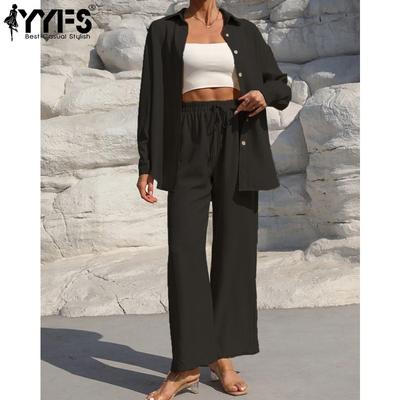 Pantalon à manches longues et col POLO pour femme, tenue décontractée, couleur unie, imprimé, mode printemps-automne