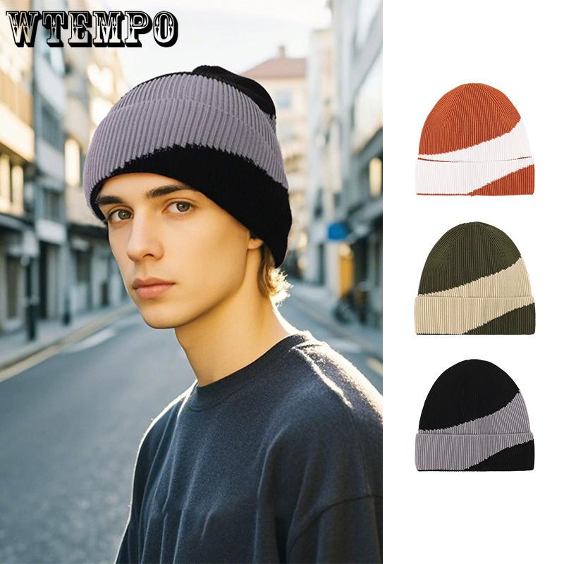 WTEMPO Ear Protection Elastic Knitted Hats Couple Windproof Cold-proof Warm Striped Hats Men's Autumn Winter Outdoor Cycling Skiing Hats