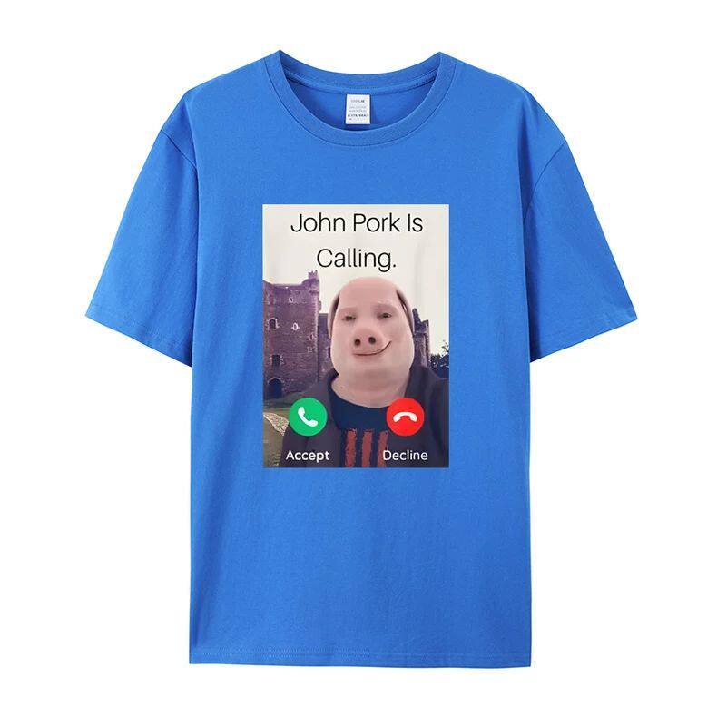 John Polk Is Answering A Phone Call on A Humorous and Interesting Pig Lover Printed Tshirt for Unisex and Women Casual Tshirt