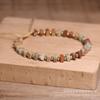 Mixed Natural Stone Square Bead Bracelet – Gold Accent Adjustable Boho Jewelry, Earthy Healing Gift for Women