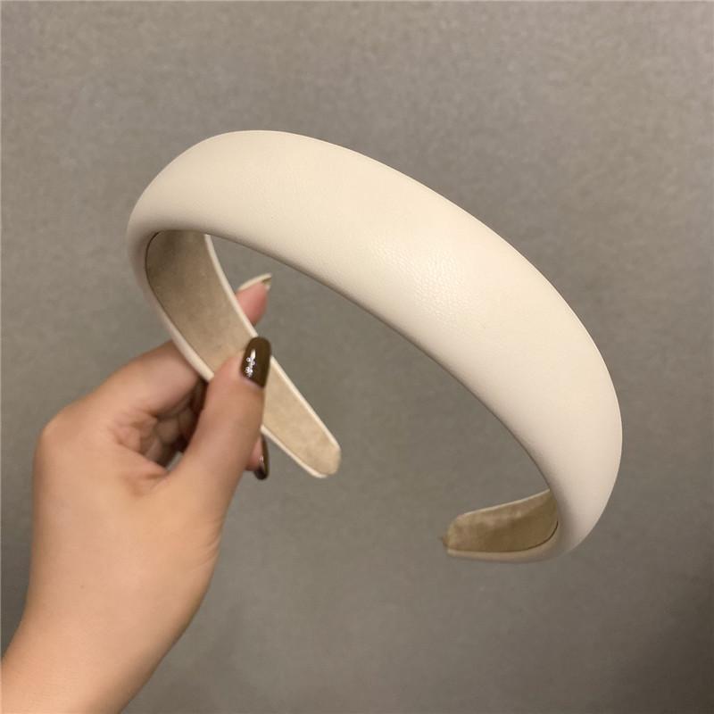 Vintage Pu Leather Thick Sponge Headband for Women Girls Korean Solid Color Wide Hair Hoop Headband Headwear Hair Accessories