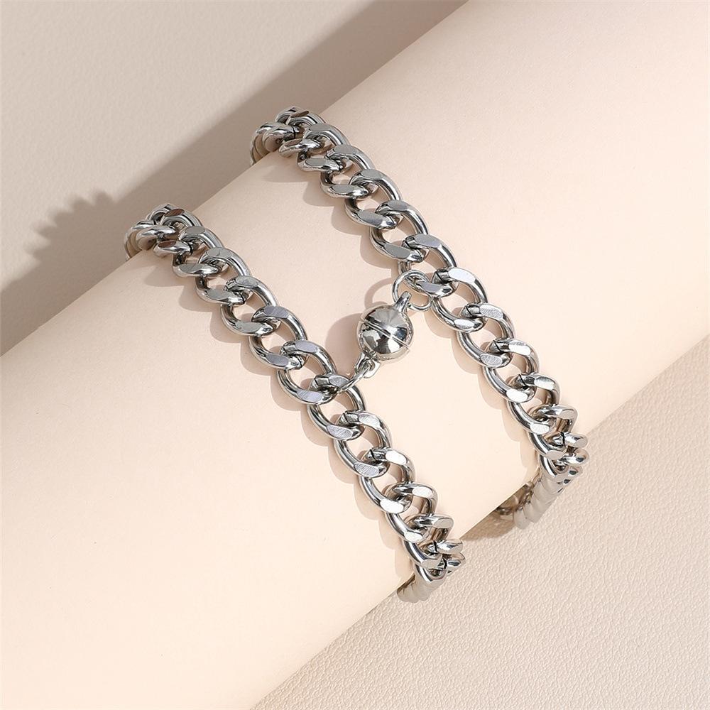 Original Hip-hop Couple Bracelet Silver Attracts a Pair of Niche Design Korean Version of Simple Ins Valentine's Day Gift