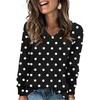 Women's Fashionable Oversized V-Neck T-Shirt With Polka Dot Print Long-Sleeved Pullover Top