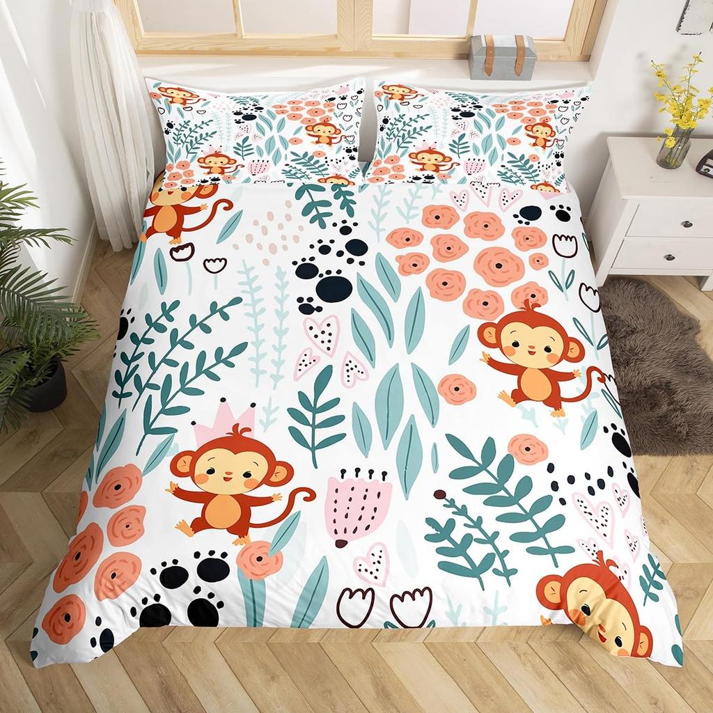 Monkey Duvet Cover Sets for Children Comforter Covers Lightweight Down Room Decor Queen Size 2 Pillowcase 1 Duvet Cover No Quilt