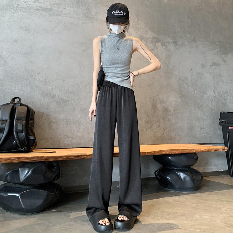 Women's High Waist Satin Ice Silk Wide Leg Pants - Sun Protection, Lightweight & Cooling