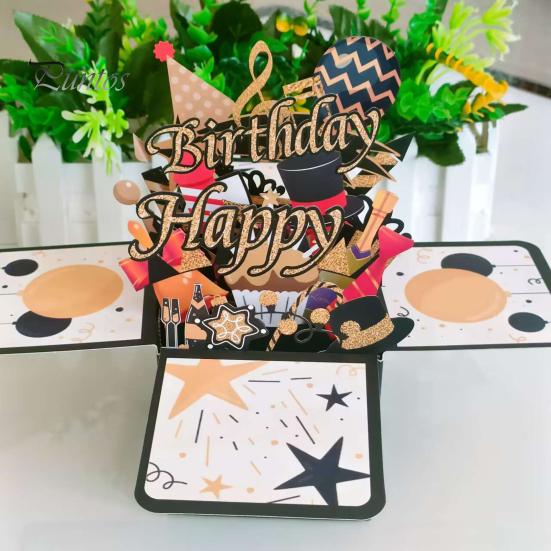 3D Birthday Card Pop-Up Happy Birthday Greeting Card Gift Box with Envelope Handmade Foldable Celebration Card for Family&Friend