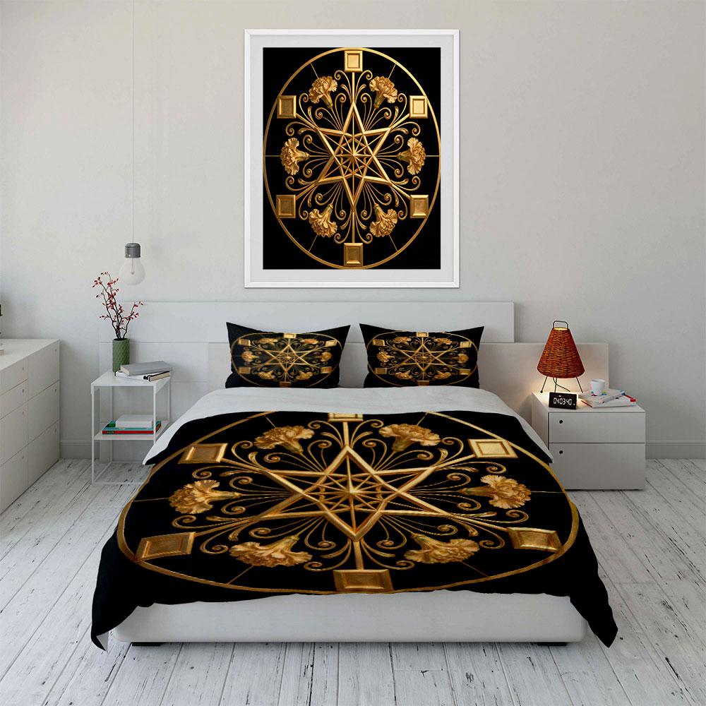 Luxus Goldenes Dekor Set Weiche Bequeme Bettbezug Bettwäsche Set Enthalten 1*Bettbezug & 2*Kissenbezüge, Geschenk