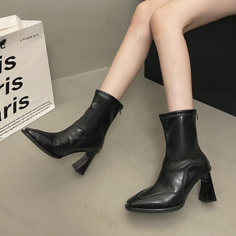 Damen Hohe Absätze Stiefeletten Klobig Mode Kleiderschuhe Designer 2026 Winter Chelsea Boots Damen Neue Goth Pumps Femme Zapatos