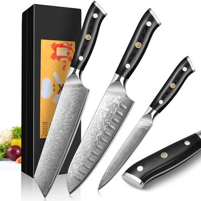 KyushuBlade Damascus Knife Set and Petty Professional Damascus Versatile Kitchen Knife with Authentic Damascus Stainless Full Tang and Black Sharpness