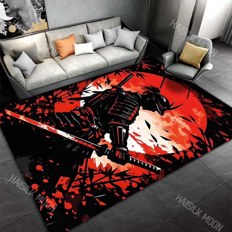 Samurai silhouette with red moon Print Carpet Rug for Living Room Bedroom Sofa Doormat Home Decor Non-slip Floor Mat 40x60cm