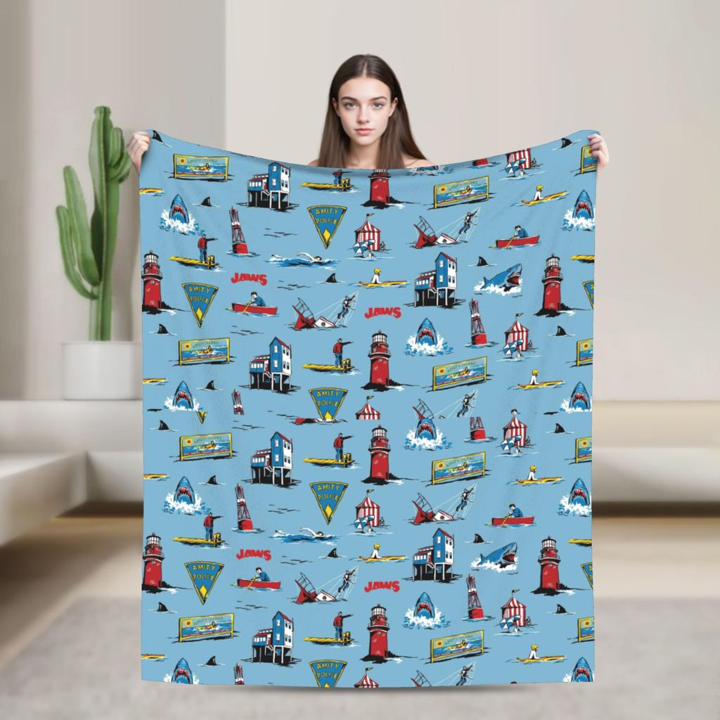 Jaws Shark Wool Blankets 80s Movie Awesome Throw Blanket for Sofa Bedding Lounge 150*125cm Bedspreads