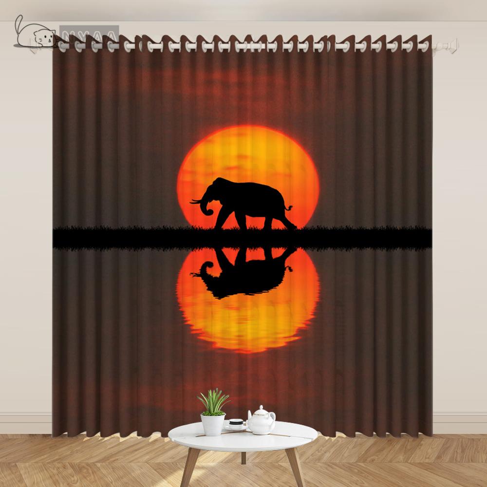 2PCS Exotic India Southeast Asia Style Oil Painting Curtain Auspicious Elephant Curtain Art Living Room Bedroom Custom Cortinas