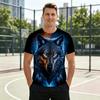 Summer Outdoor Men's Clothing, Wolf Print T-shirt, Casual Short-sleeved Crew Neck T-shirt