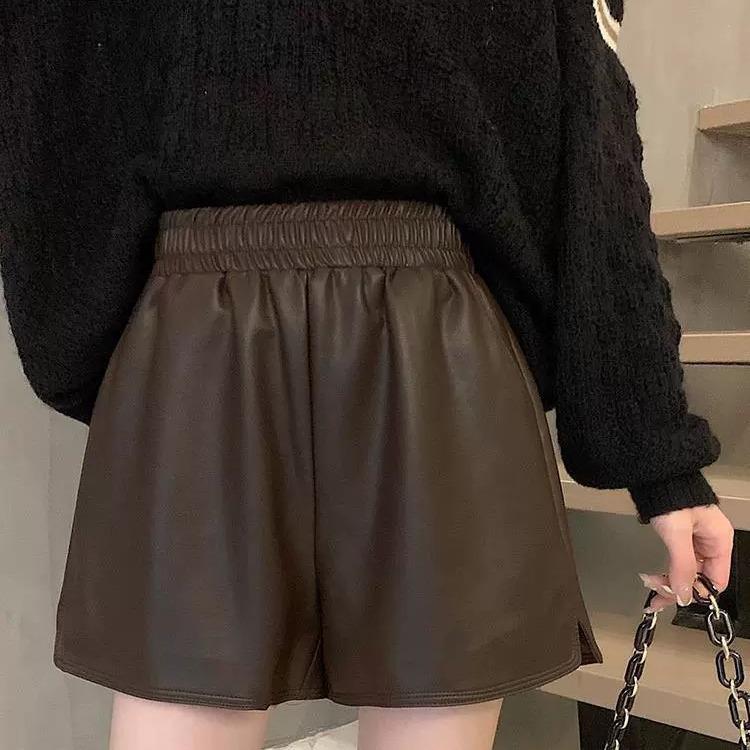 

Women s PU Leather High-Waist Loose Wide-Leg Shorts - 2023 Autumn/Winter Slimming Plus-Size Outerwear 3XL
