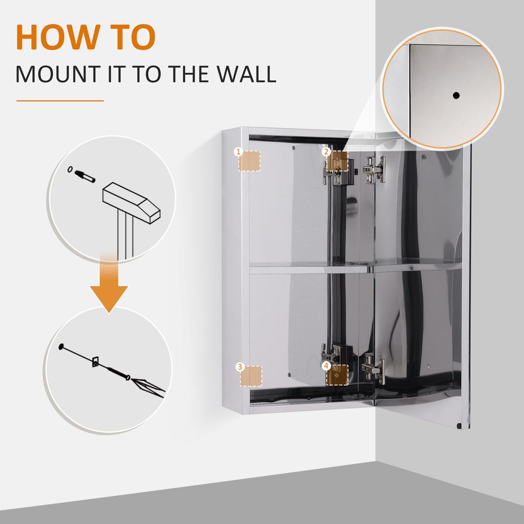Stainless Steel Wall-mounted Bathroom Mirror Storage Cabinet 300mm (W)