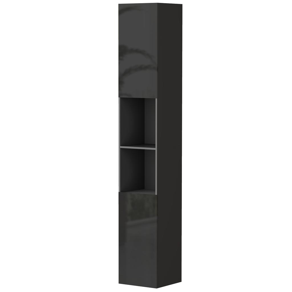 Bathroom Column Cabinet, 2 Cupboards, Adjustable Shelves, 2 Niches, 30 x 30 x 181.5 cm, Black