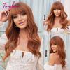 Light Pink Long Wavy Cosplay Synthetic Hair Wigs with Bangs for White Women Afro Lolita Water Wave Halloween Heat Reisitant Wig