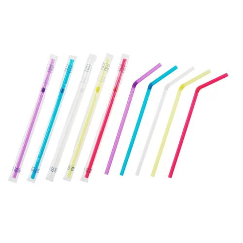 Sunnap Flexible Colored Straws, Individually Wrapped, 500 Straws, 6 x 210mm [Value Pack, Commercial Use, Bendable Straws, Colorful Straws, Safe Quali
