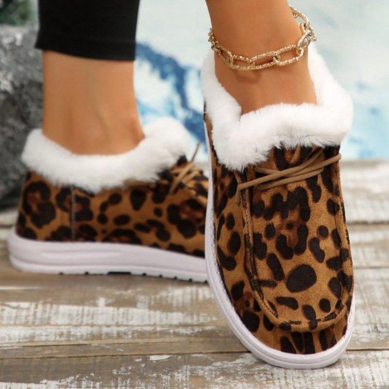 Dámské boty nadměrné velikosti s leopardím vzorem, podšité fleecem, střední výška, zimní novinka, nazouvací, měkké, teplé