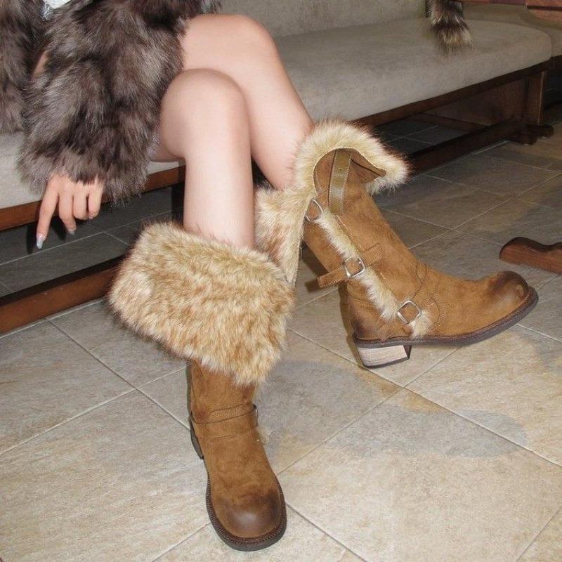 Utopia long snow boots women's winter new Russian high tube buckle thick velvet fashion warm cotton shoes