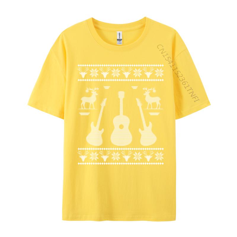 Ugly Christmas Guitar Silhouette Reindeer Snowflakes T-Shirts Great Tee Shirt Men Awesome Tees Cotton Tops T Shirt Camisas