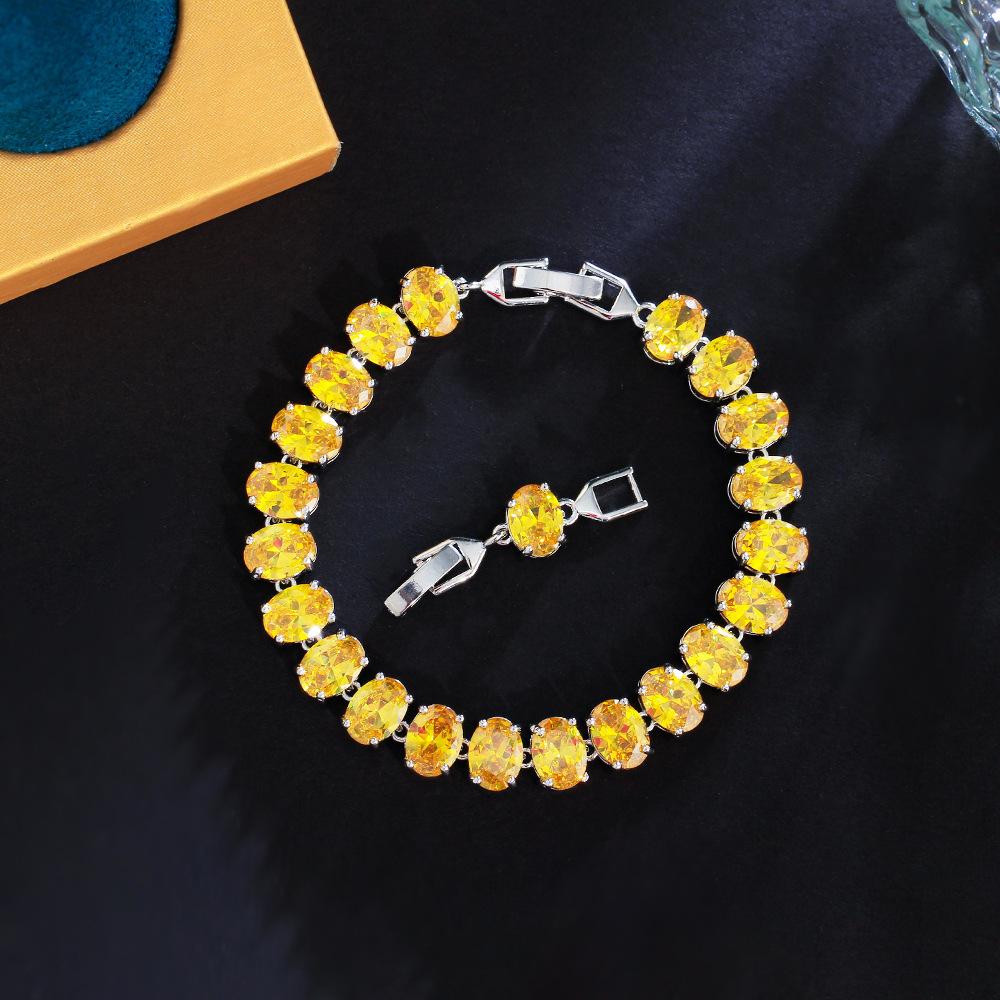 Heavy Industry Light Luxury Full Diamond Yellow Zircon Bracelet Rock Sugar Oval Zircon Hand Jewelry Multi-Color Optional